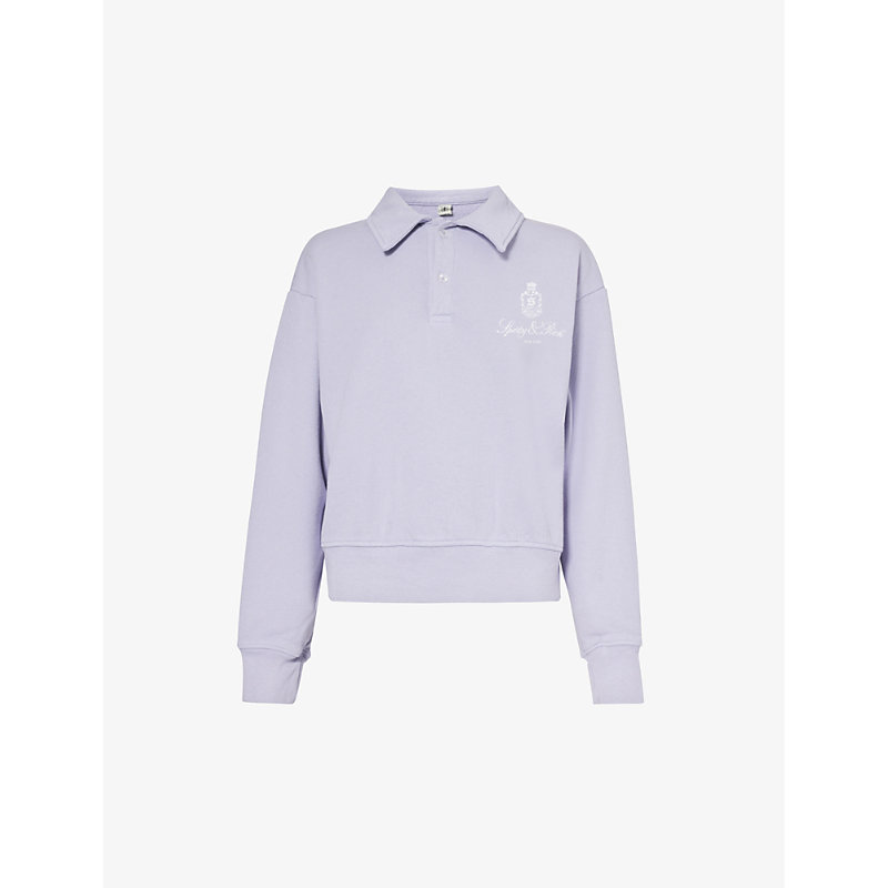 Sporty And Rich Vendome Brand-embroidered Cotton-jersey Polo Shirt In Soft Lilac White