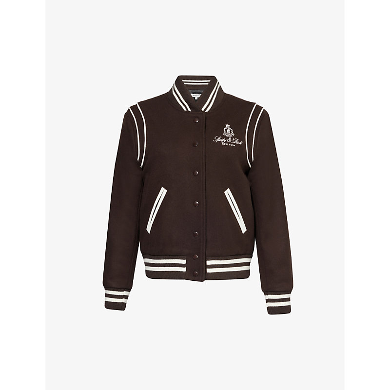 Sporty And Rich Vendome Logo-embroidered Wool-blend Varsity Jacket In Chocolate