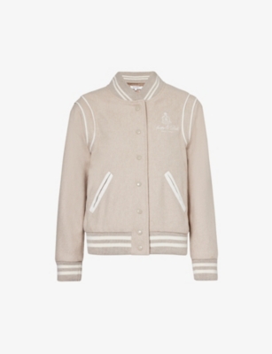 Shop Sporty And Rich Sporty & Rich Women's Oat Vendome Brand-embroidered Wool-blend Jacket