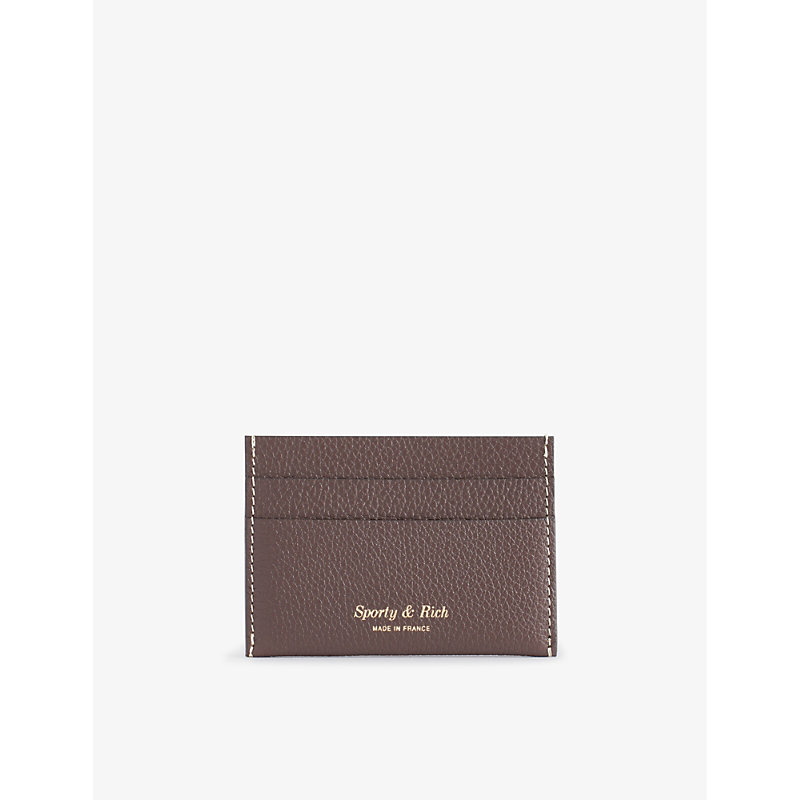 Sporty And Rich Foiled-logo Grained-leather Card Holder In Brown