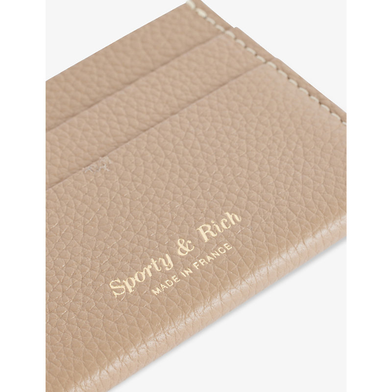 Shop Sporty And Rich Sporty & Rich Oat Foiled-logo Grained-leather Card Holder