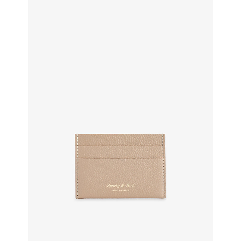 Sporty And Rich Foiled-logo Grained-leather Card Holder In Oat