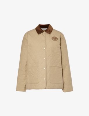 Sporty And Rich Connecticut Crest Quilted Cotton Jacket In Beige