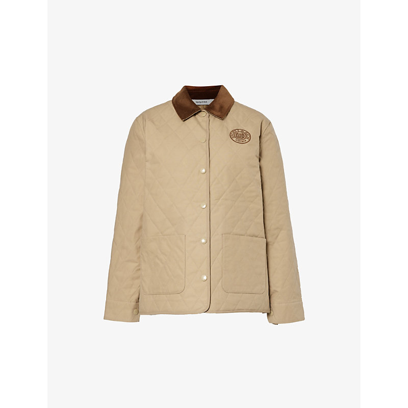 Sporty And Rich Connecticut Crest Quilted Cotton Jacket In Beige