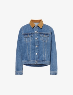 Sporty And Rich Corduroy-collar Boxy-fit Denim Jacket In Medium Blue