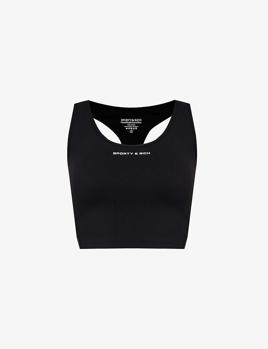Shop Sporty And Rich Logo-print Scoop-neck Stretch-woven Top In Black