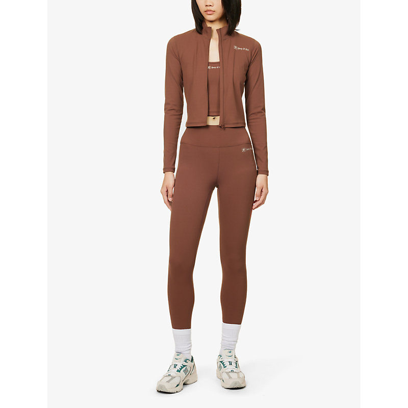 Shop Sporty And Rich Sporty & Rich Women's Maroon Runner Logo-print High-rise Stretch-woven Leggings