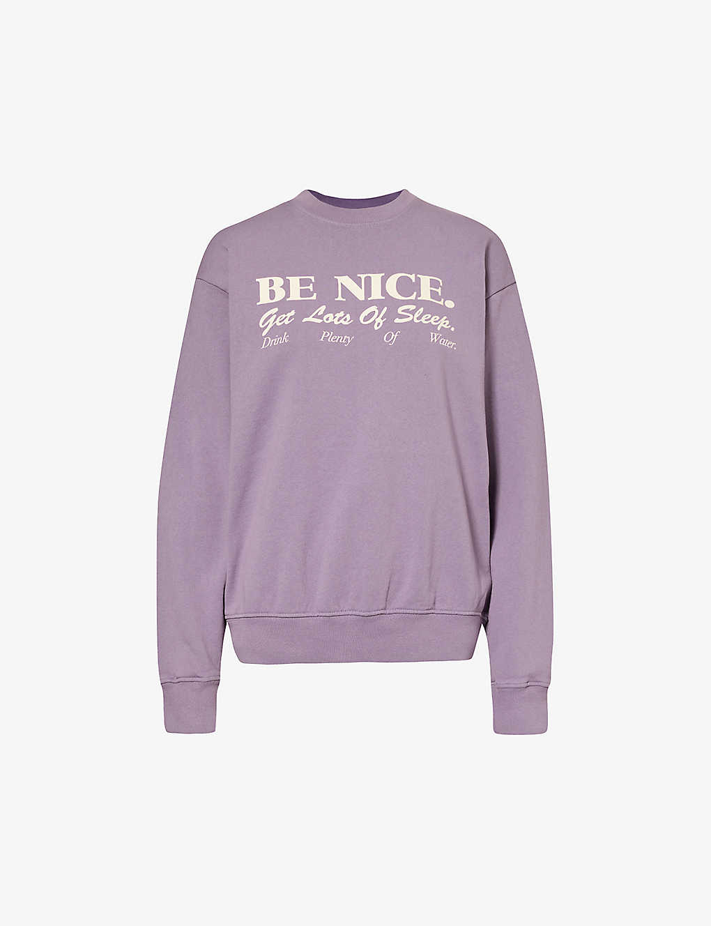 Sporty And Rich Be Nice Slogan-print Cotton-jersey Sweatshirt In Purple