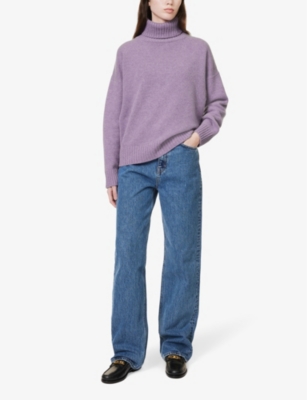 Shop Sporty And Rich Sporty & Rich Women's Eggplant Turtleneck Relaxed-fit Wool Jumper