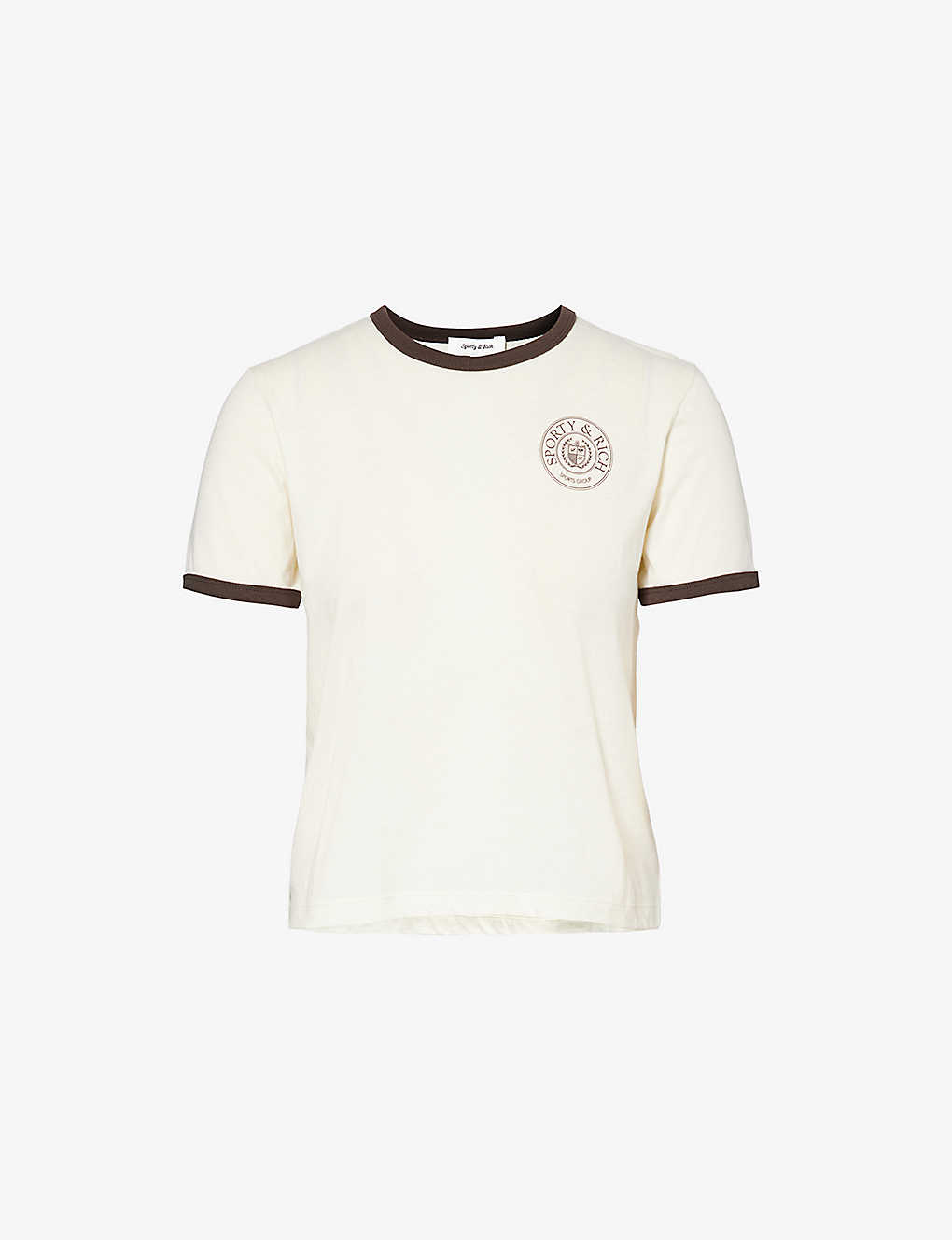Sporty And Rich Crest-print Contrast-trim Cotton-jersey T-shirt In Off White