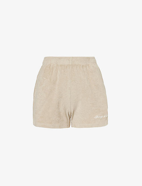 SPORTY & RICH: Logo-embroidered elasticated-waistband cotton shorts