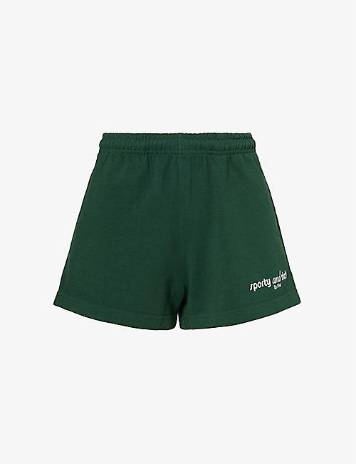 SPORTY & RICH: Logo-print elasticated-waist mid-rise cotton-jersey shorts