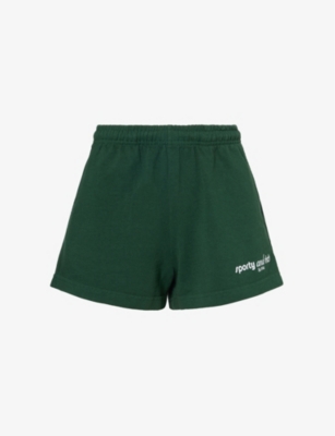 Sporty And Rich Logo-print Elasticated-waist Mid-rise Cotton-jersey Shorts In Forest