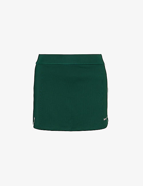 SPORTY & RICH: Logo-print mid-rise stretch-woven mini skirt