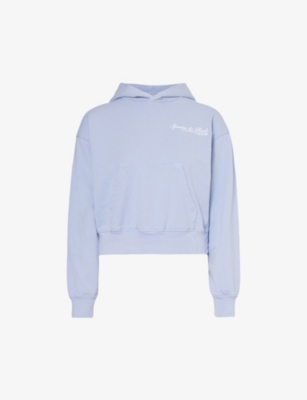 Sporty And Rich Health Club Cropped Cotton-jersey Hoody In Washed Periwinkle