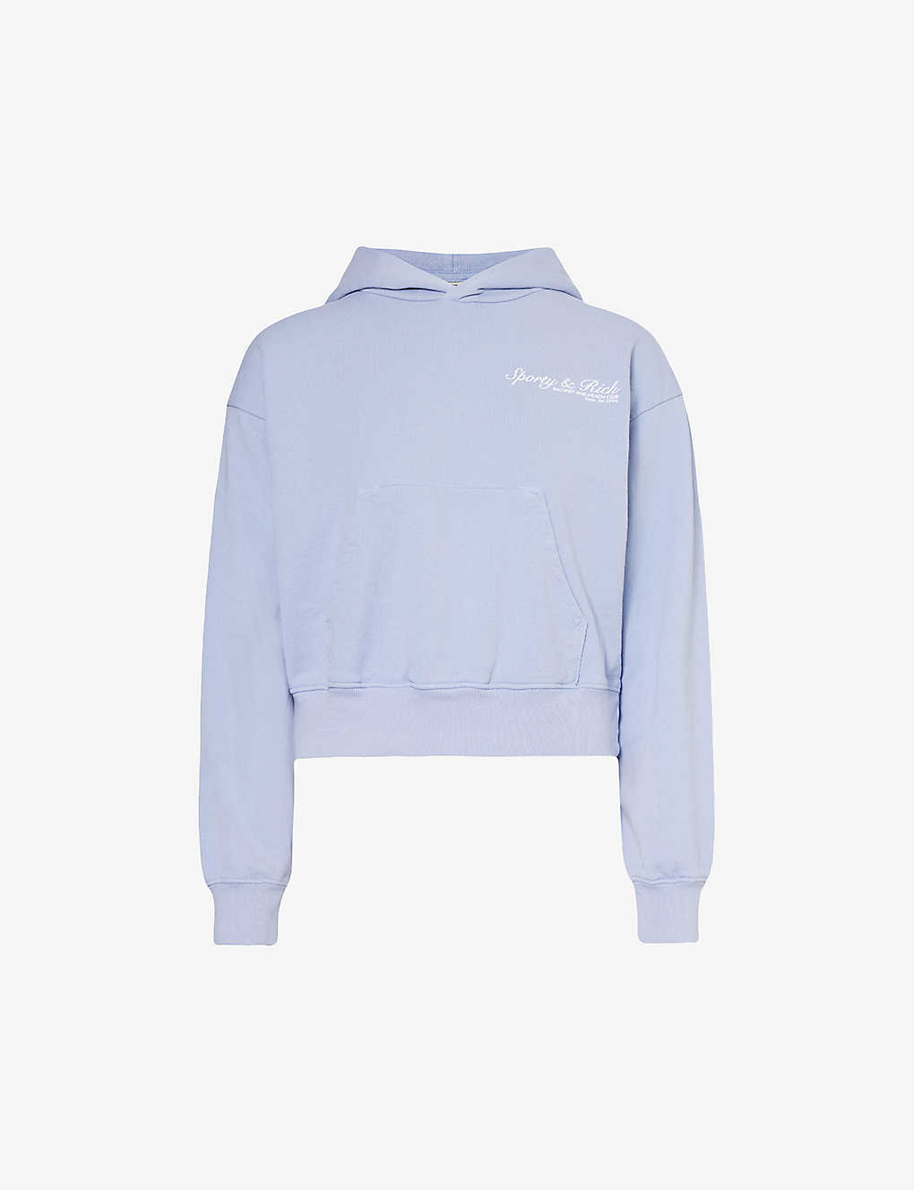 Sporty And Rich Health Club Cropped Cotton-jersey Hoody In Washed Periwinkle