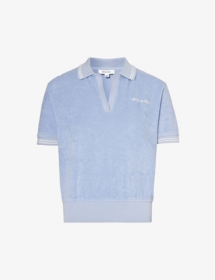 SPORTY & RICH: Terry brand-embroidered cotton polo shirt