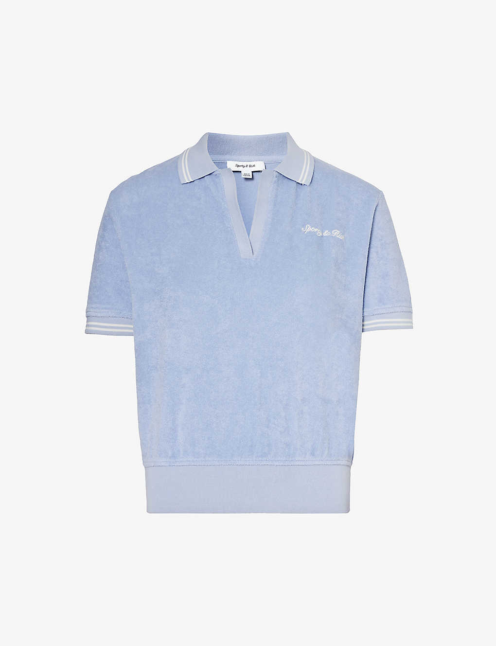 Sporty And Rich Terry Brand-embroidered Cotton Polo Shirt In Pale Blue