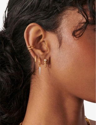 Shop Missoma Articulated 18ct Recycled Yellow Gold-plated Vermeil Sterling-silver And Cubic Zirconia Huggie Earri