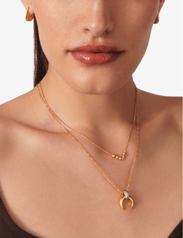 Articulated 18ct recycled yellow gold-plated vermeil recycled sterling-silver and cubic zirconia pendant necklace