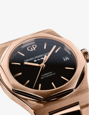 Shop Girard-perregaux 81010-52-3118-1cm Laureato 18ct Rose-gold Automatic Watch In Black