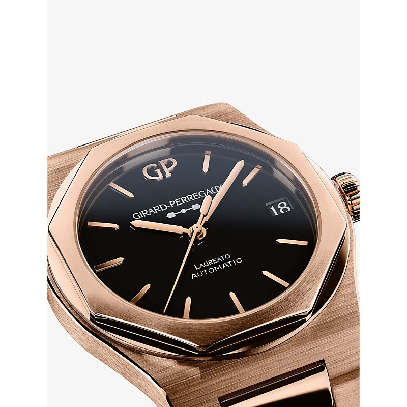 Shop Girard-perregaux 81010-52-3118-1cm Laureato 18ct Rose-gold Automatic Watch In Black