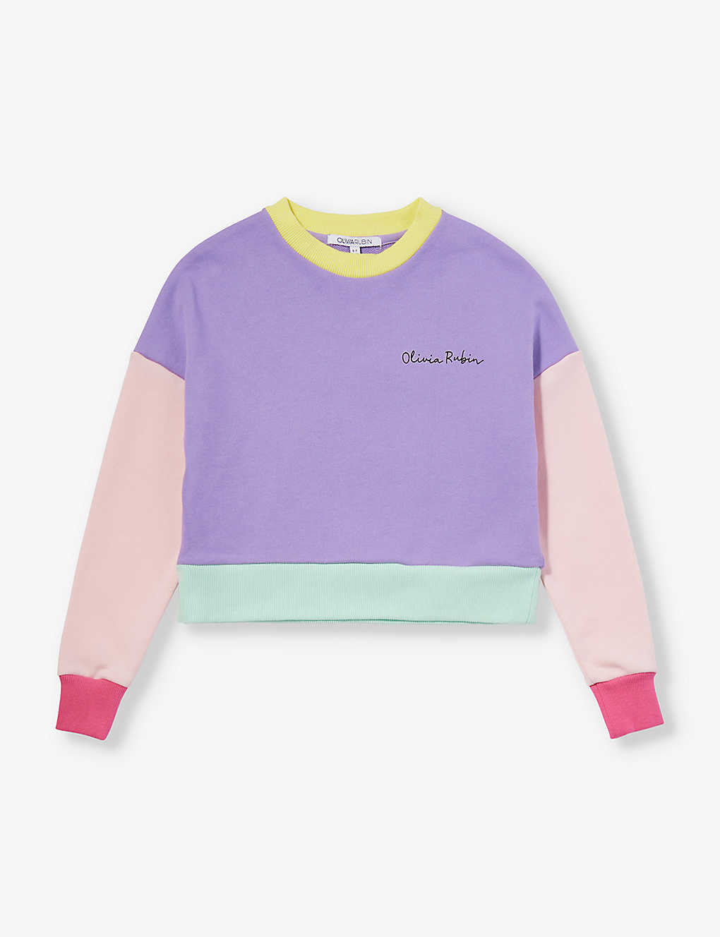 Olivia Rubin Girls Lilac Kids Colourblock Branded-print Cotton-jersey Sweatshirt 4-11 Years