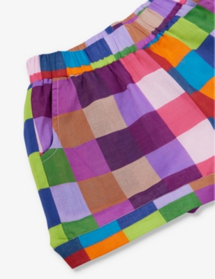 Shop Olivia Rubin Girls Multi Squares Kids Rainbow Checked Cotton-poplin Shorts 4-11 Years In Multi-coloured