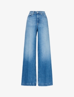 Paige Womens Art Piece Harper Distressed Wide-leg High-rise Stretch-organic Denim Jeans