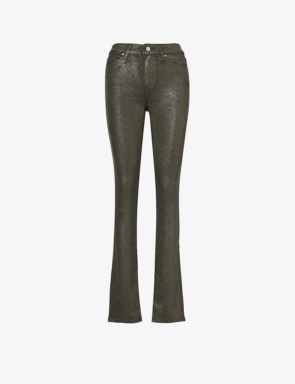 Shop Paige Women's Dark Taupe/silver Luxe Constance Split-hem Skinny-leg Mid-rise Rayon-blend Denim Jeans