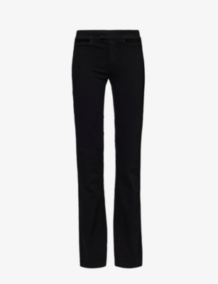 Paige Manhattan Mid Rise Slim Bootcut Jeans In Black Shadow In Black Velvet/ Boss Black