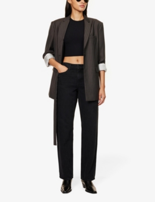 Paige Womens Dark Dawn Distressed Noella Brand-patch Mid-rise Wide-leg Jeans In Dark Dawn Distressed