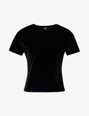 Shop Paige Fiora Cap-sleeved Velour T-shirt In Black