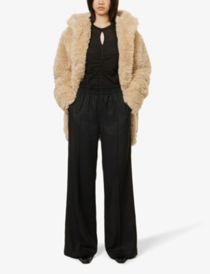 Shop Paige Harper Paperbag-waist Wide-leg Mid-rise Woven Trousers In Before Dawn
