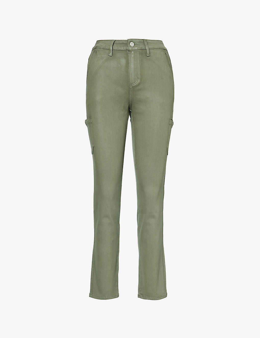 Paige Jolie Cropped High-rise Straight-leg Coated Cargo Jeans In Green