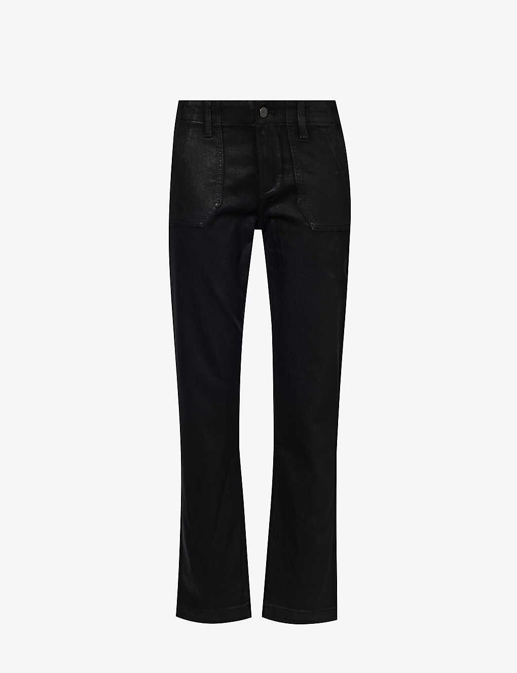 Shop Paige Women's Black Fog Luxe Coating Mayslie Straight-leg Mid-rise Stretch Cotton-blend Trousers