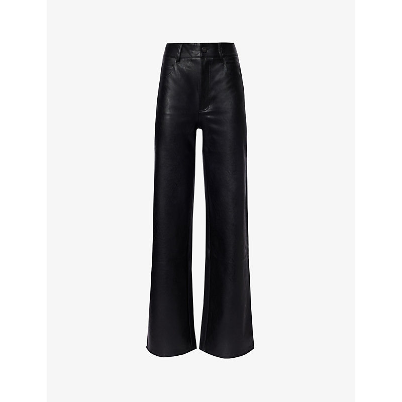 Paige Womens Black Sasha Branded-hardware Mid-rise Wide-leg Faux-leather Trousers