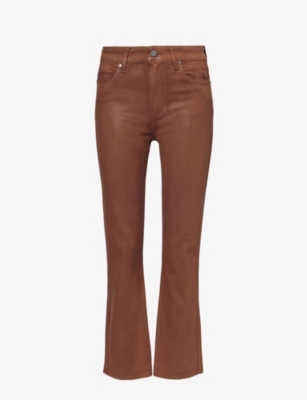 Paige Denim Hoxton Burgundy Dust Luxe Coating High-rise Ankle Jean In Cognac Luxe Coating