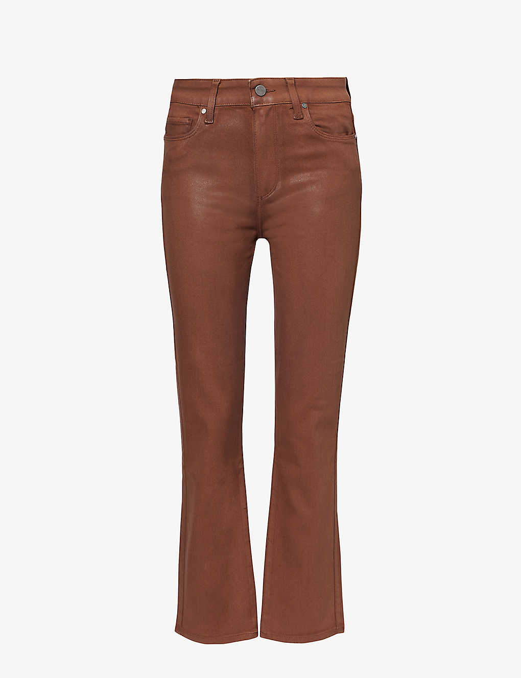 Shop Paige Womens Cognac Luxe Coating Cindy Brand-patch Low-rise Tapered-leg Stretch-denim Jeans