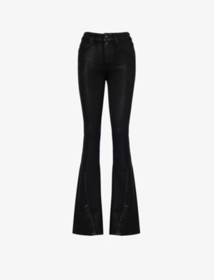 PAIGE PAIGE WOMEN'S BLACK FOG LUXE COATING LOU LOU SLIM-FIT FLARED MID-RISE RAYON-BLEND DENIM JEANS