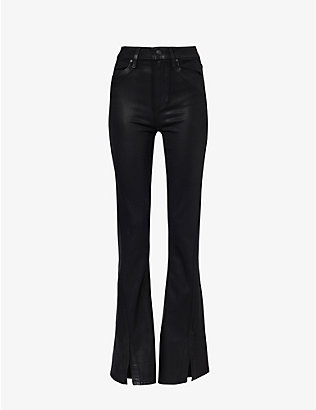 PAIGE: Harper brand-patch mid-rise wide-leg stretch-denim jeans