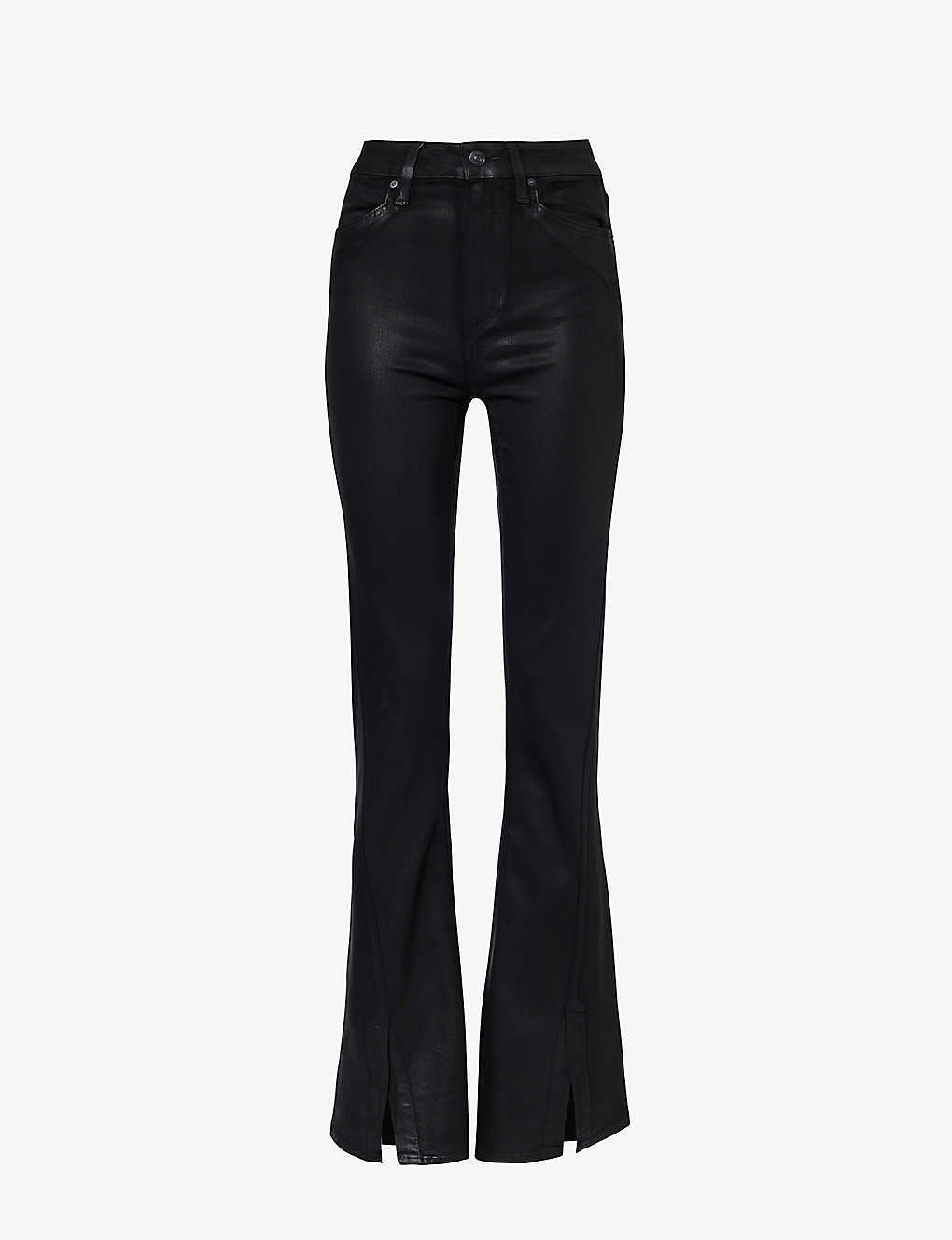 Paige Womens Black Fog Luxe Coating Harper Brand-patch Mid-rise Wide-leg Stretch-denim Jeans