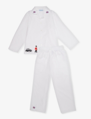 MINI LUNN: London-embroidered cotton-poplin pyjamas 2-9 years