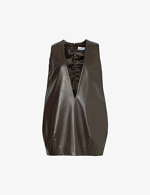 16 ARLINGTON: Marcella V-neck leather mini dress