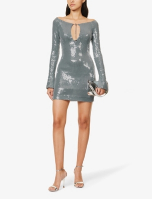 Shop 16arlington Solare Sequin-embellished Stretch-woven Mini Dress In Dolphin
