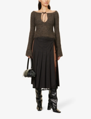 Shop 16arlington 16 Arlington Women's Chocolate Solare Bardot-neck Wool-blend Knitted Top