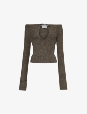 16 ARLINGTON: Solare bardot-neck wool-blend knitted top