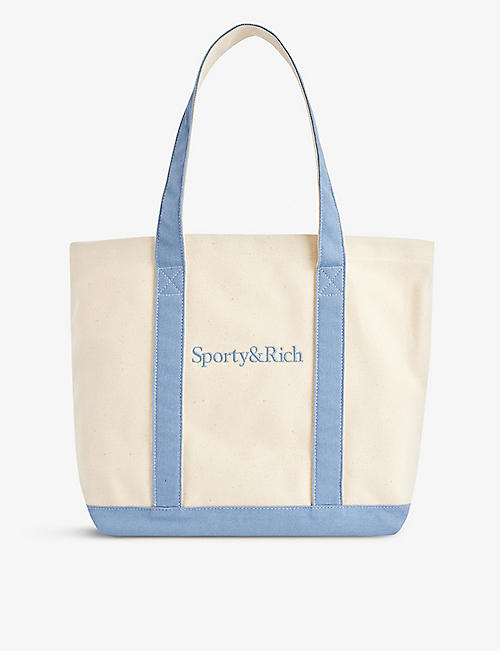 SPORTY & RICH: Logo-embroidered twin-handle cotton tote bag
