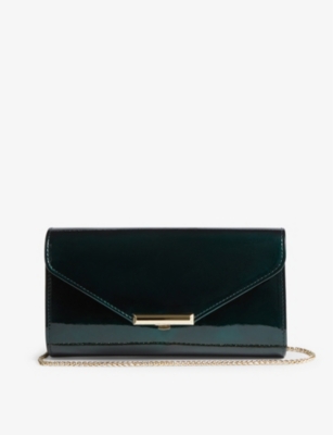 Lk Bennett Womens Gre-green Lucy Metallic Patent-leather Clutch Bag