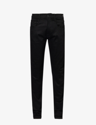 Shop Replay Men's Black Anbass Hyperflex Slim-fit Stretch-denim Jeans